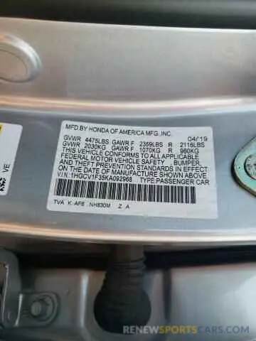 12 Фотография поврежденного автомобиля 1HGCV1F35KA092968 HONDA ACCORD 2019