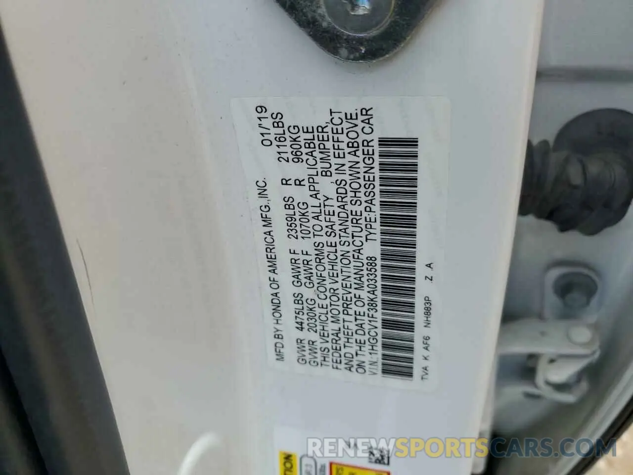 12 Фотография поврежденного автомобиля 1HGCV1F38KA033588 HONDA ACCORD 2019