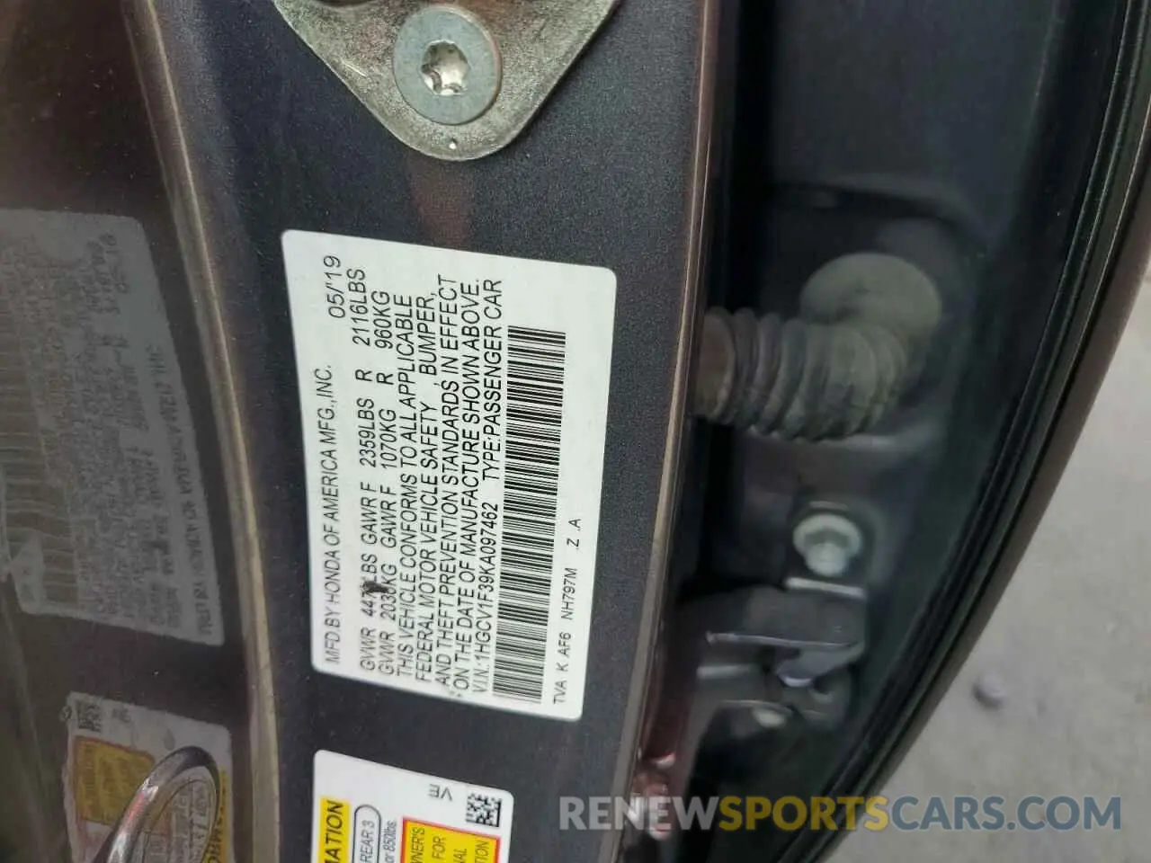 12 Фотография поврежденного автомобиля 1HGCV1F39KA097462 HONDA ACCORD 2019