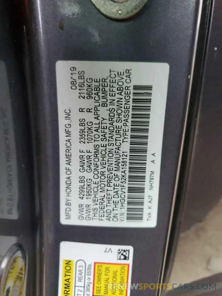 12 Фотография поврежденного автомобиля 1HGCV1F52KA158121 HONDA ACCORD 2019