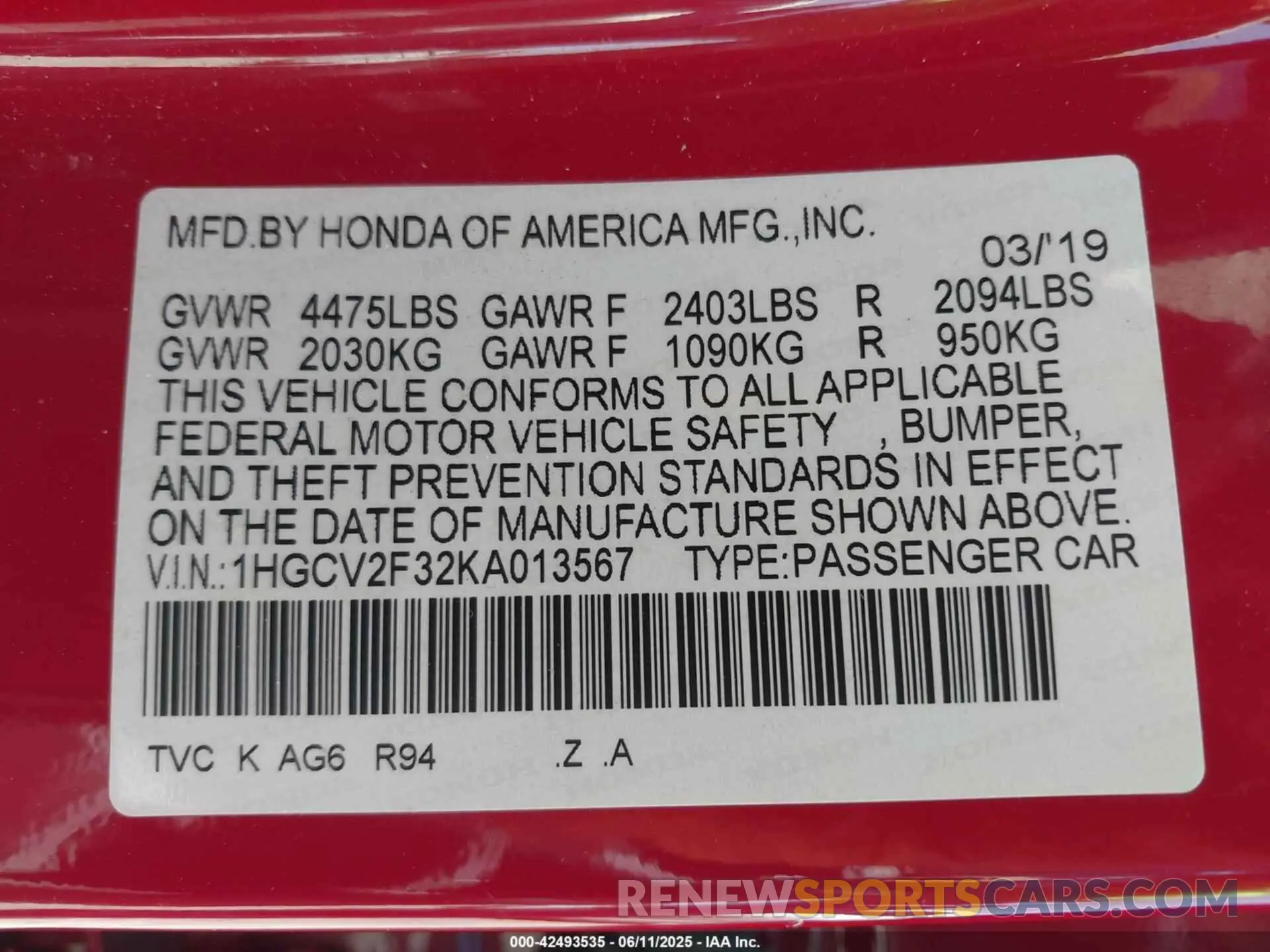 9 Фотография поврежденного автомобиля 1HGCV2F32KA013567 HONDA ACCORD 2019