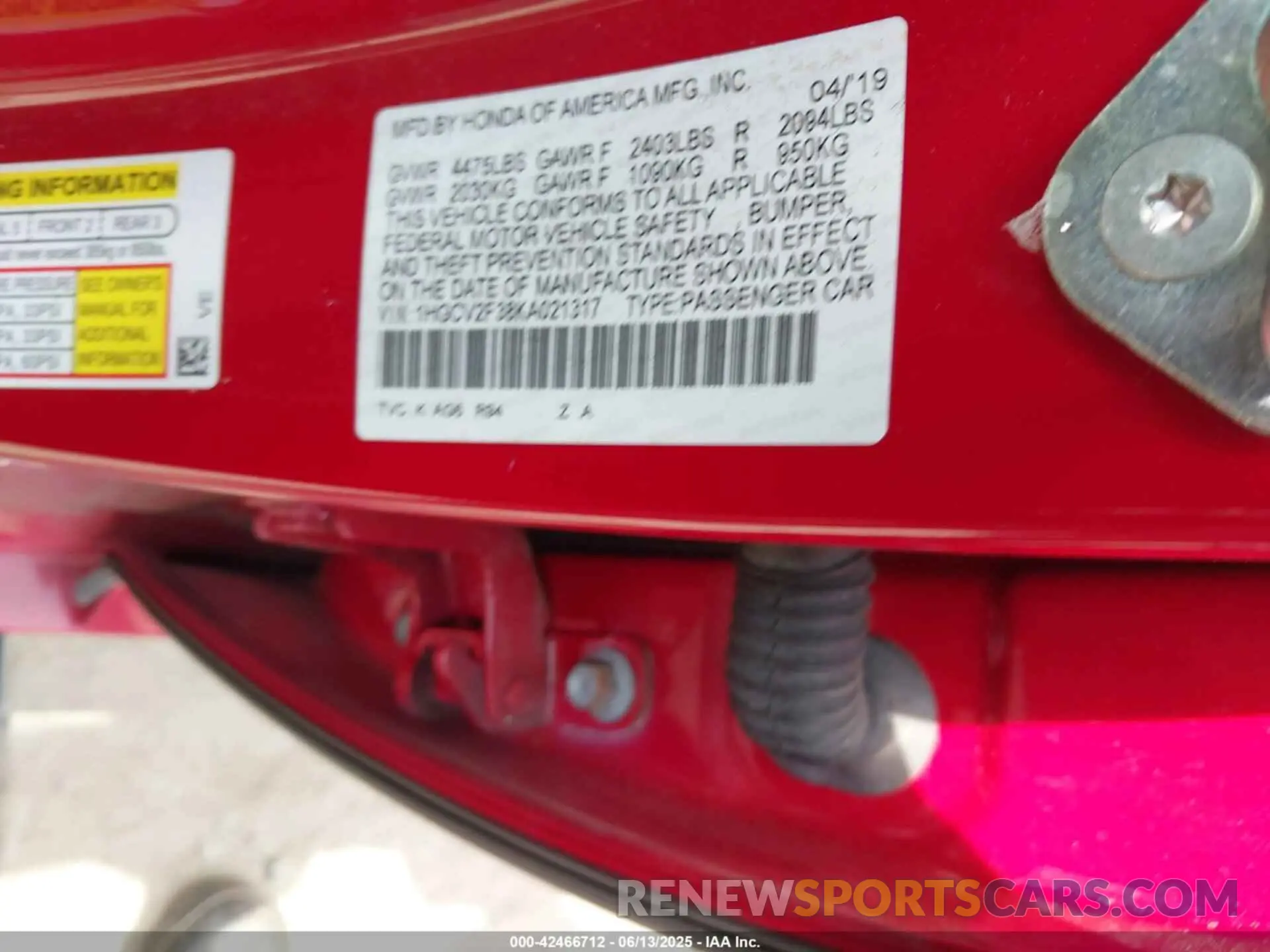 9 Photograph of a damaged car 1HGCV2F38KA021317 HONDA ACCORD 2019