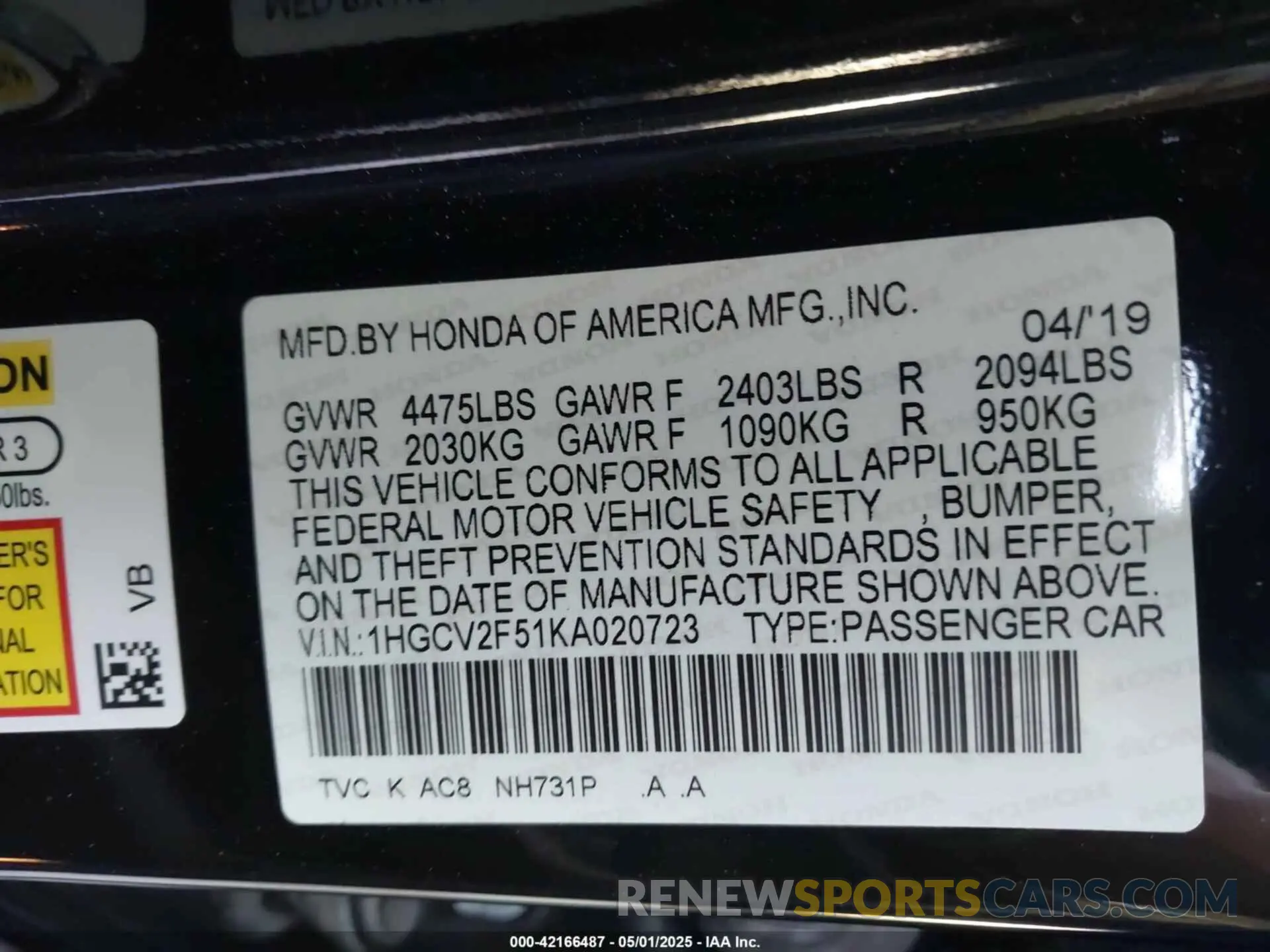 9 Фотография поврежденного автомобиля 1HGCV2F51KA020723 HONDA ACCORD 2019