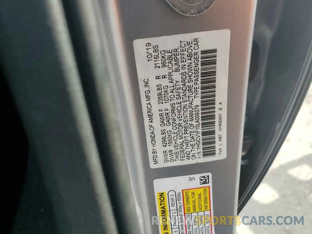 12 Фотография поврежденного автомобиля 1HGCV1F10LA009379 HONDA ACCORD 2020