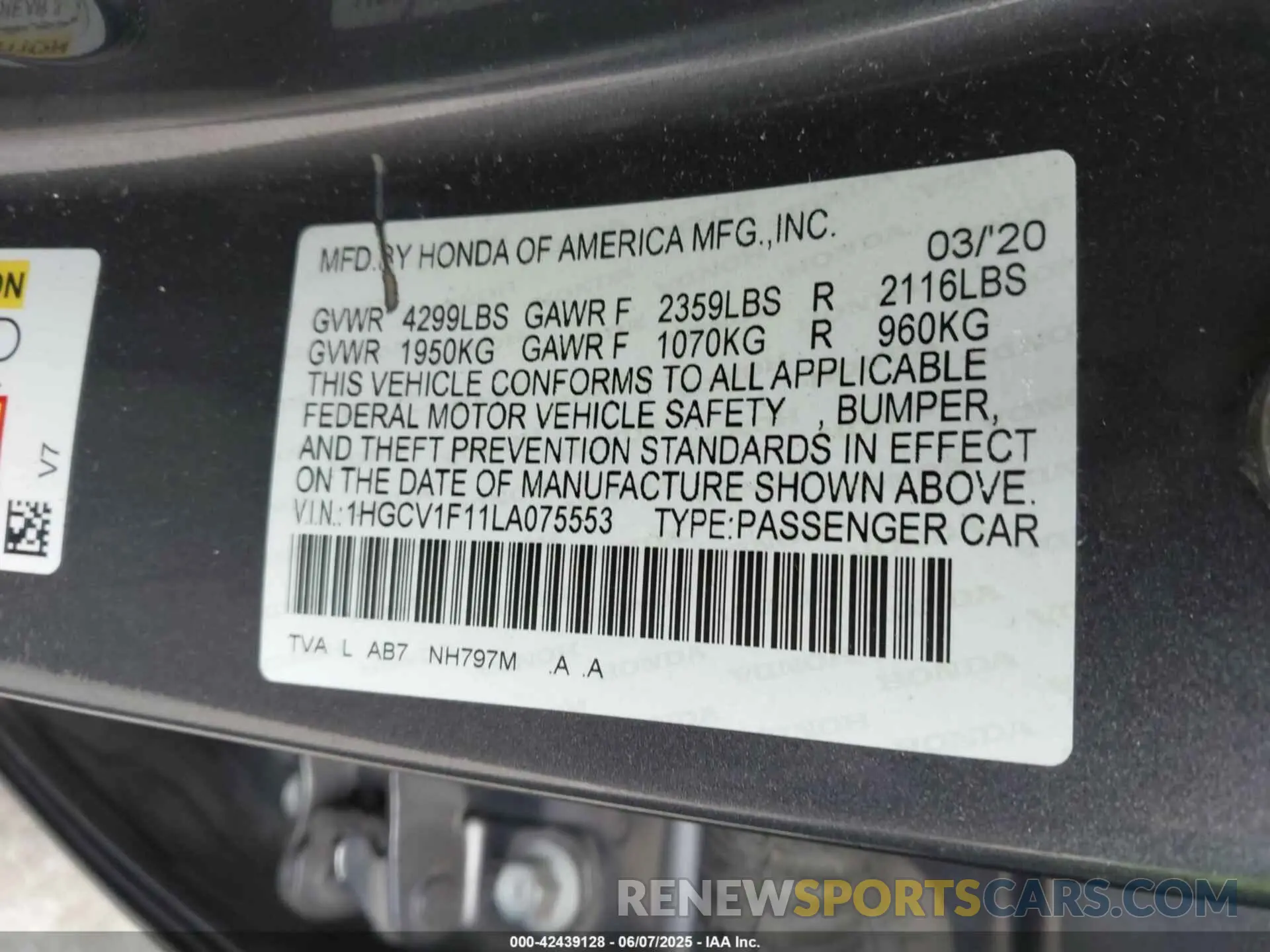 9 Фотография поврежденного автомобиля 1HGCV1F11LA075553 HONDA ACCORD 2020