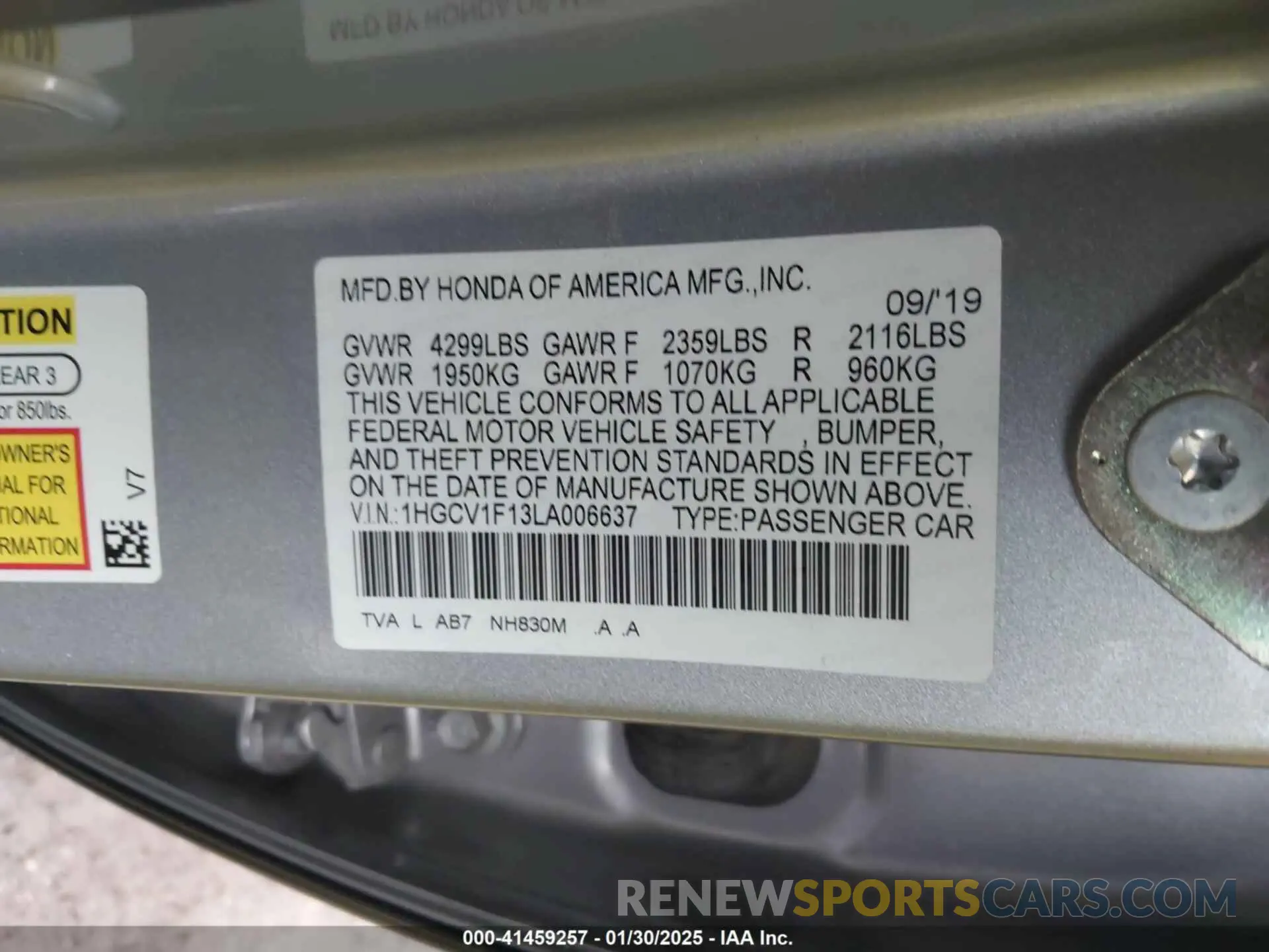 9 Фотография поврежденного автомобиля 1HGCV1F13LA006637 HONDA ACCORD 2020