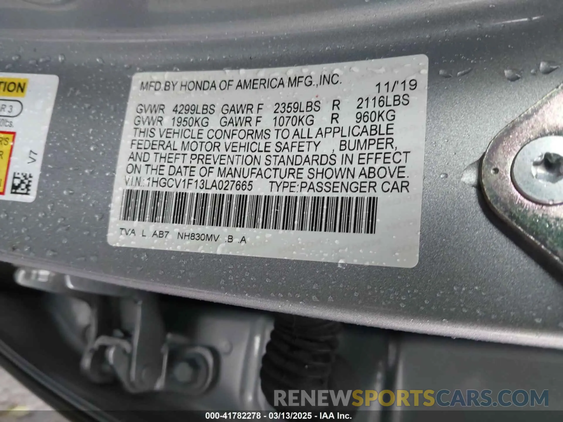 8 Photograph of a damaged car 1HGCV1F13LA027665 HONDA ACCORD 2020