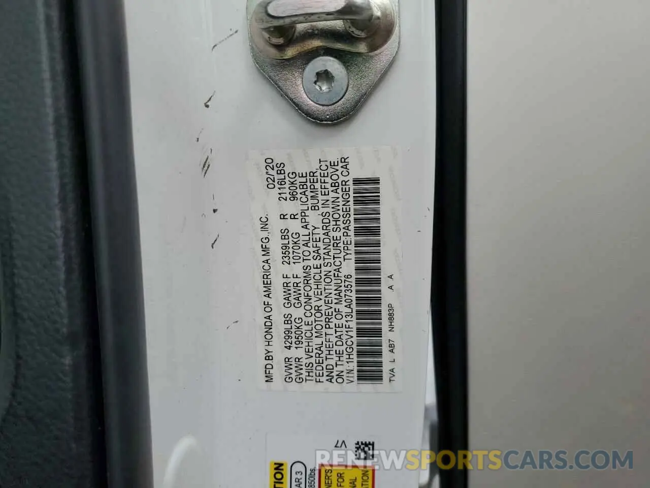 14 Photograph of a damaged car 1HGCV1F13LA073576 HONDA ACCORD 2020