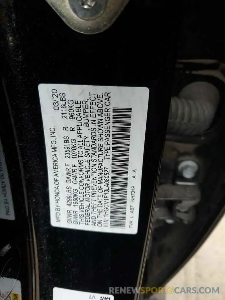 12 Фотография поврежденного автомобиля 1HGCV1F13LA080527 HONDA ACCORD 2020