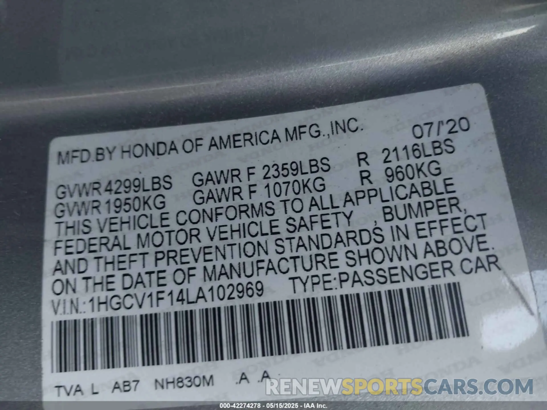 9 Фотография поврежденного автомобиля 1HGCV1F14LA102969 HONDA ACCORD 2020