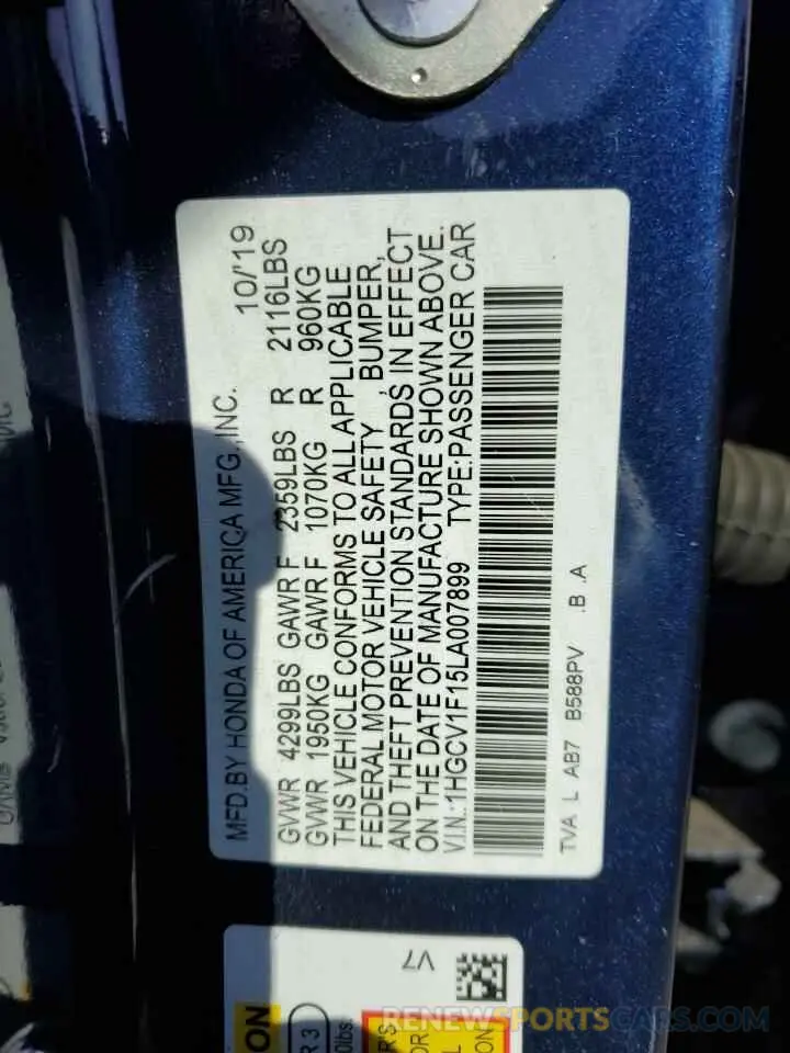 12 Фотография поврежденного автомобиля 1HGCV1F15LA007899 HONDA ACCORD 2020