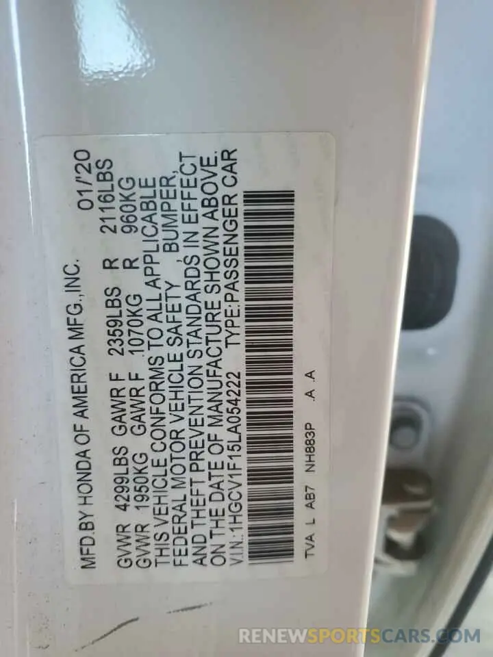 12 Фотография поврежденного автомобиля 1HGCV1F15LA054222 HONDA ACCORD 2020