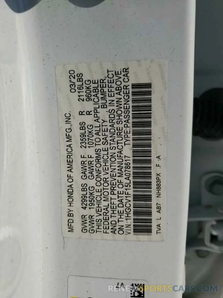 13 Photograph of a damaged car 1HGCV1F15LA078617 HONDA ACCORD 2020