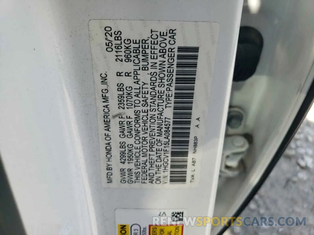 12 Фотография поврежденного автомобиля 1HGCV1F15LA084577 HONDA ACCORD 2020