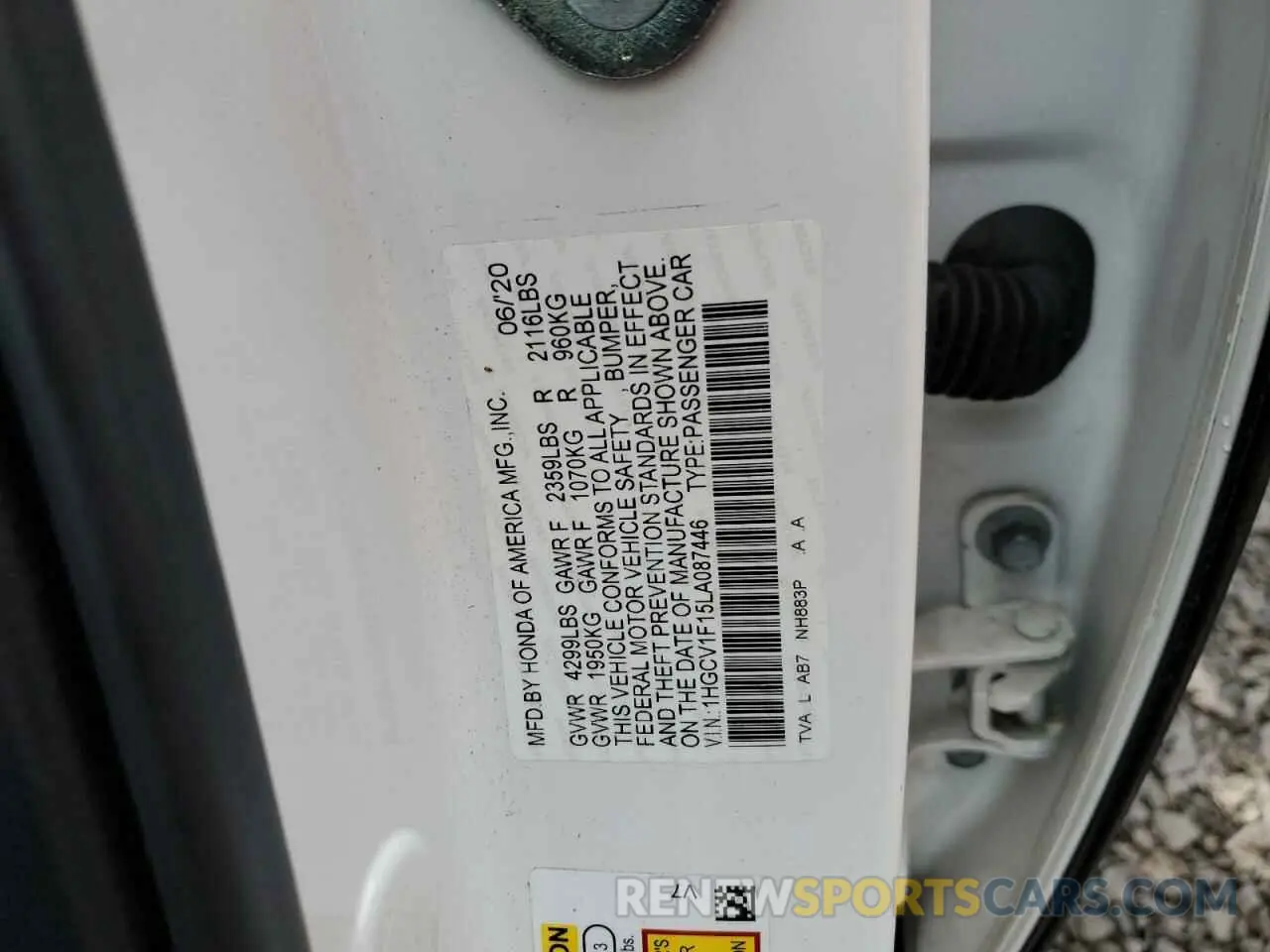 13 Photograph of a damaged car 1HGCV1F15LA087446 HONDA ACCORD 2020