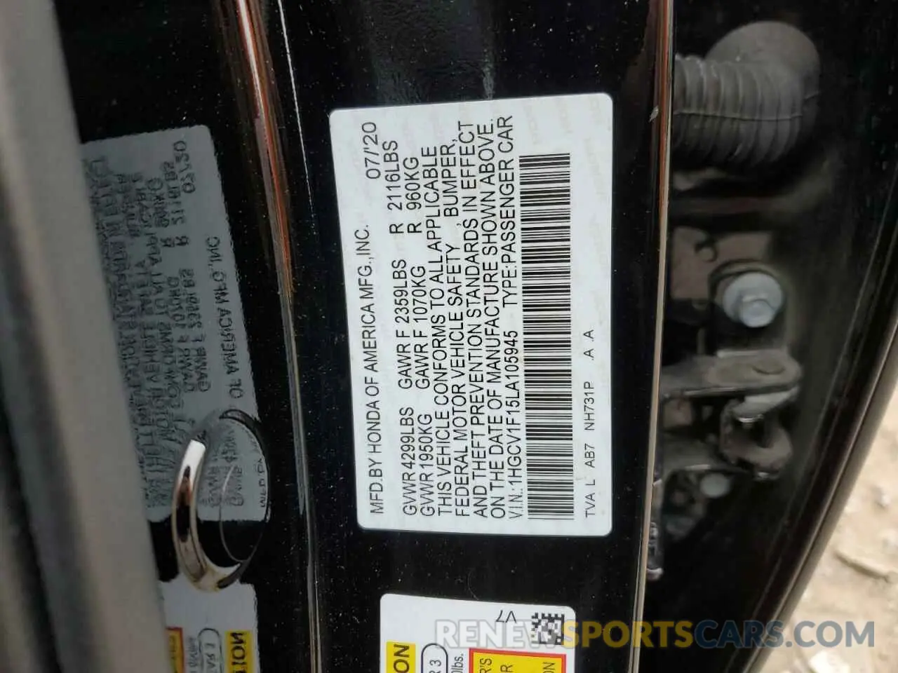 14 Фотография поврежденного автомобиля 1HGCV1F15LA105945 HONDA ACCORD 2020