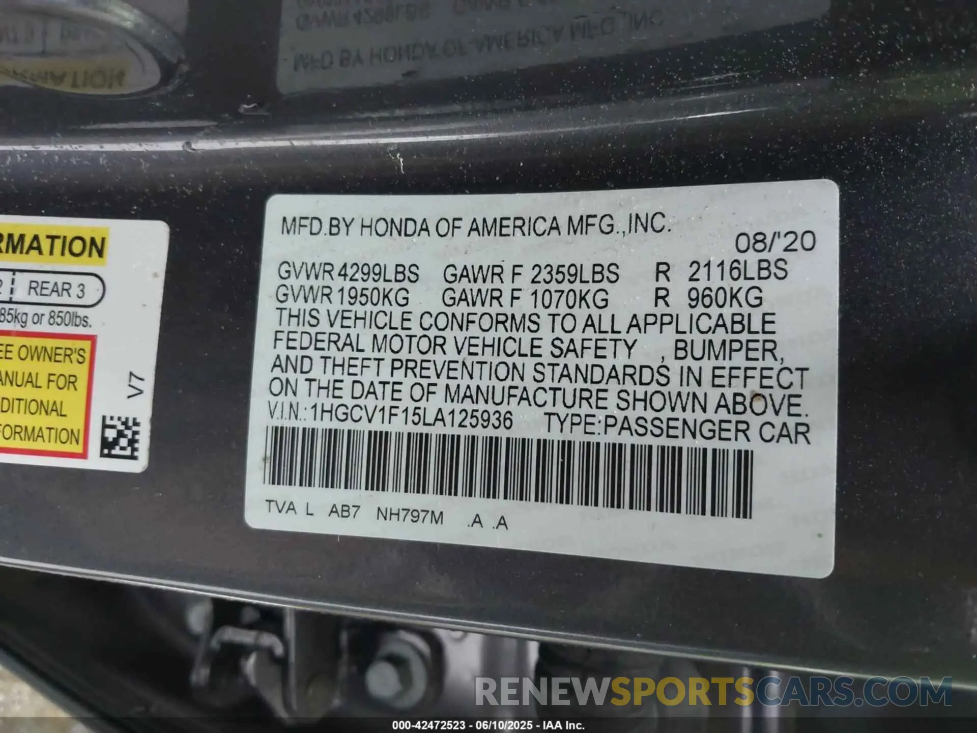 9 Фотография поврежденного автомобиля 1HGCV1F15LA125936 HONDA ACCORD 2020