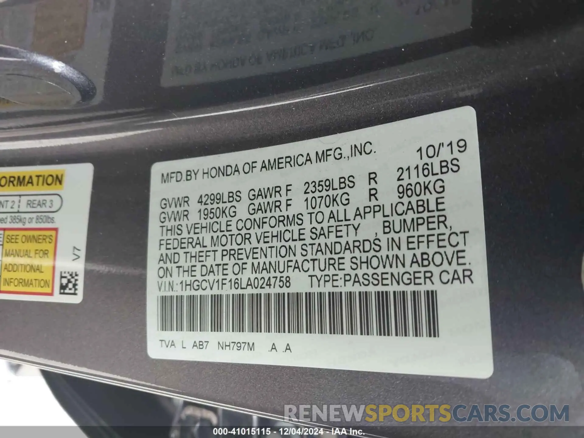 9 Фотография поврежденного автомобиля 1HGCV1F16LA024758 HONDA ACCORD 2020