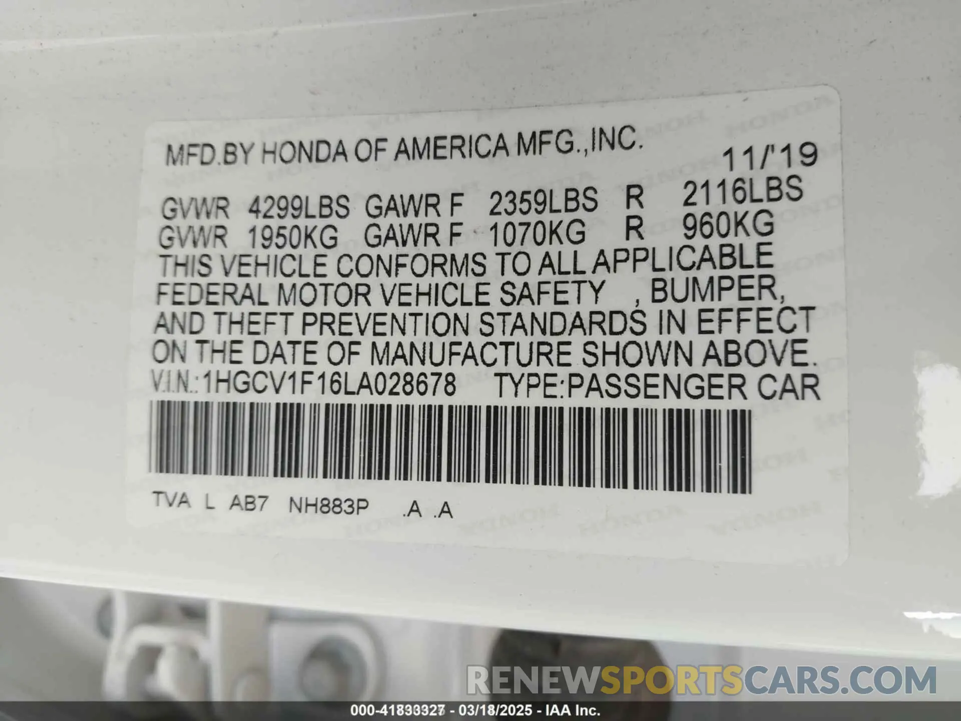 9 Фотография поврежденного автомобиля 1HGCV1F16LA028678 HONDA ACCORD 2020