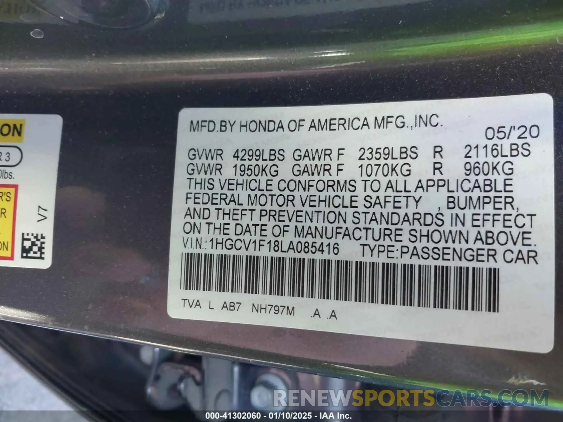 9 Фотография поврежденного автомобиля 1HGCV1F18LA085416 HONDA ACCORD 2020