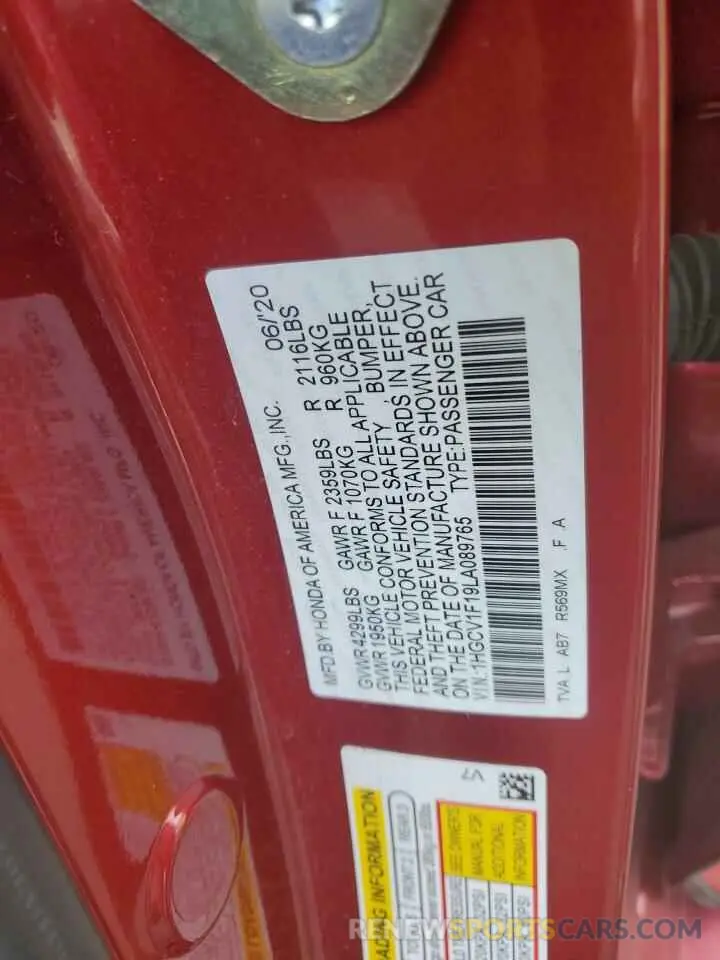 13 Photograph of a damaged car 1HGCV1F19LA089765 HONDA ACCORD 2020