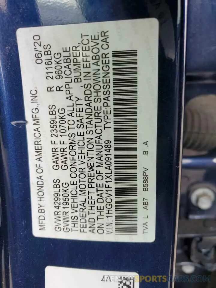 13 Фотография поврежденного автомобиля 1HGCV1F1XLA091489 HONDA ACCORD 2020