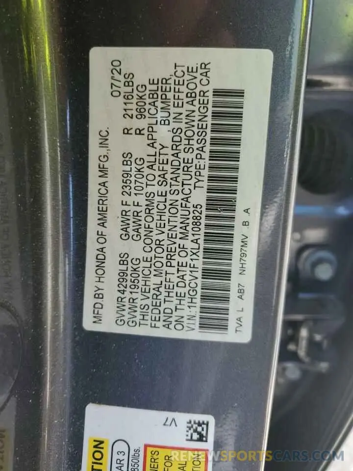 13 Photograph of a damaged car 1HGCV1F1XLA108825 HONDA ACCORD 2020