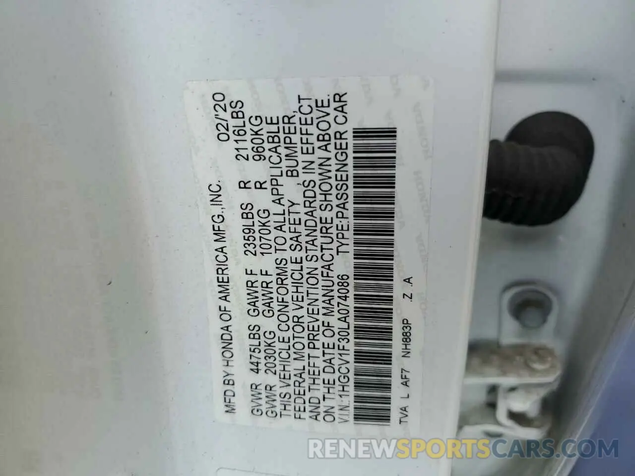 13 Фотография поврежденного автомобиля 1HGCV1F30LA074086 HONDA ACCORD 2020