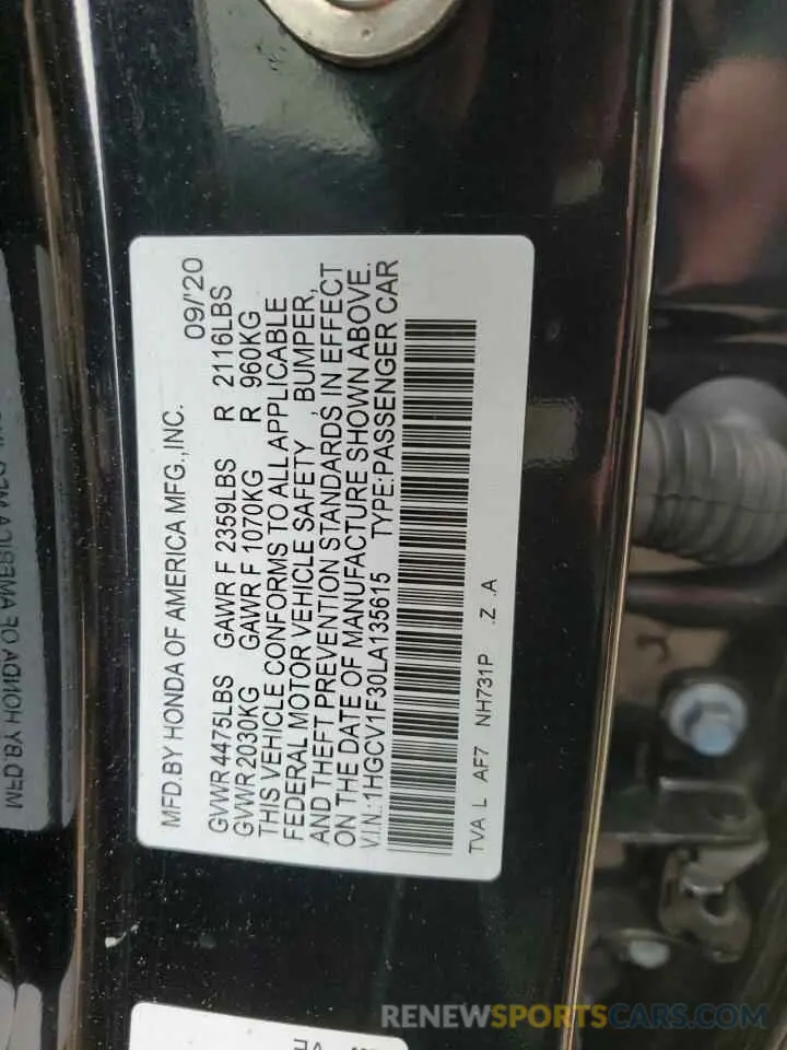 13 Photograph of a damaged car 1HGCV1F30LA135615 HONDA ACCORD 2020