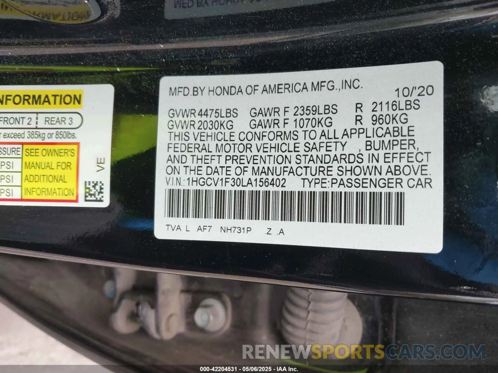 9 Фотография поврежденного автомобиля 1HGCV1F30LA156402 HONDA ACCORD 2020