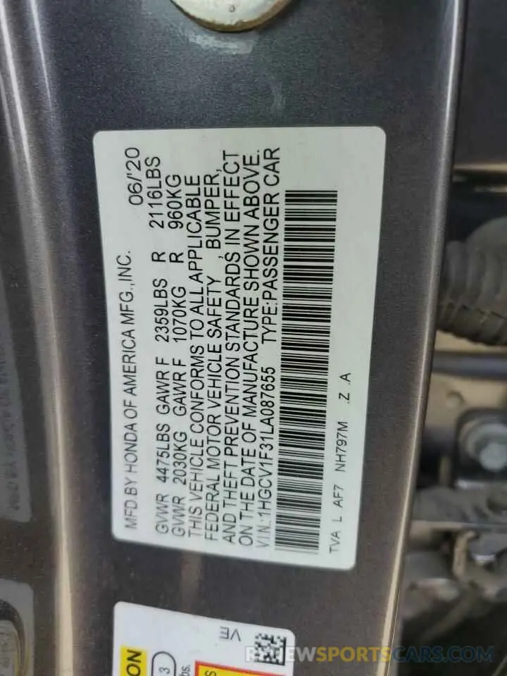 13 Фотография поврежденного автомобиля 1HGCV1F31LA087655 HONDA ACCORD 2020