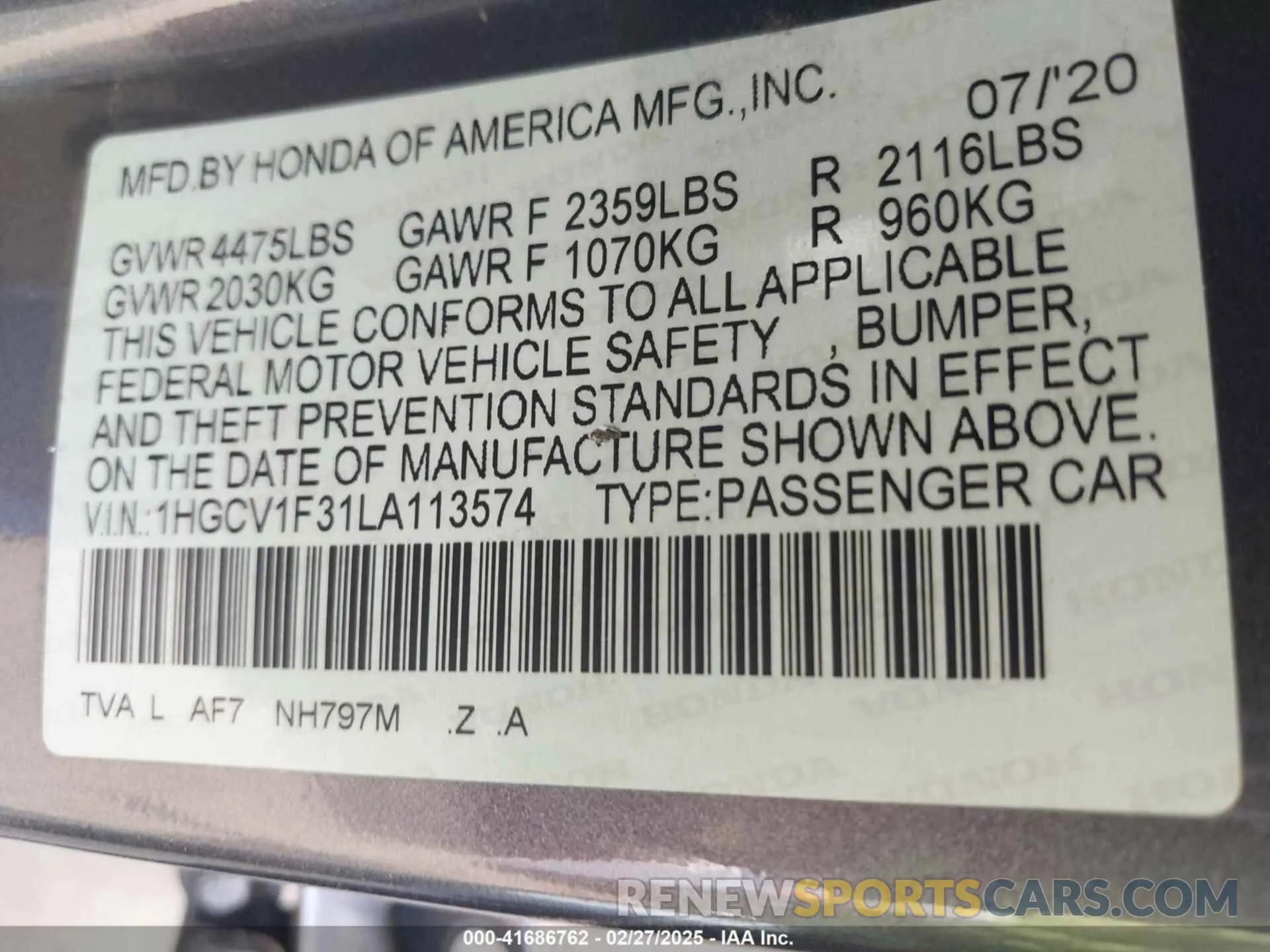 9 Фотография поврежденного автомобиля 1HGCV1F31LA113574 HONDA ACCORD 2020