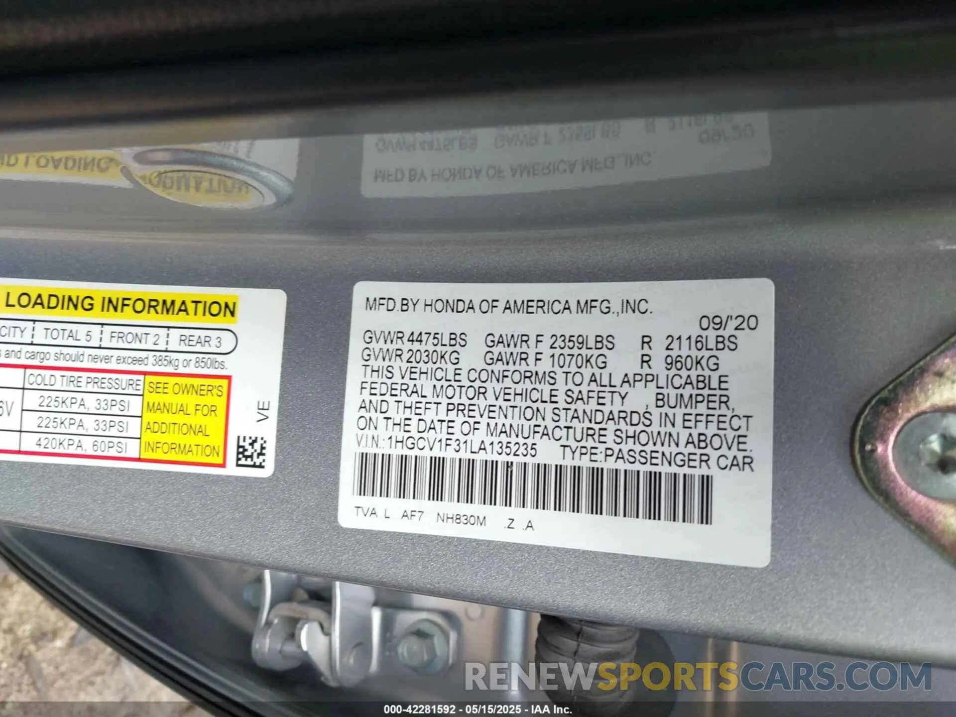 9 Фотография поврежденного автомобиля 1HGCV1F31LA135235 HONDA ACCORD 2020