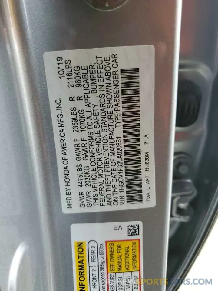 12 Фотография поврежденного автомобиля 1HGCV1F32LA020661 HONDA ACCORD 2020