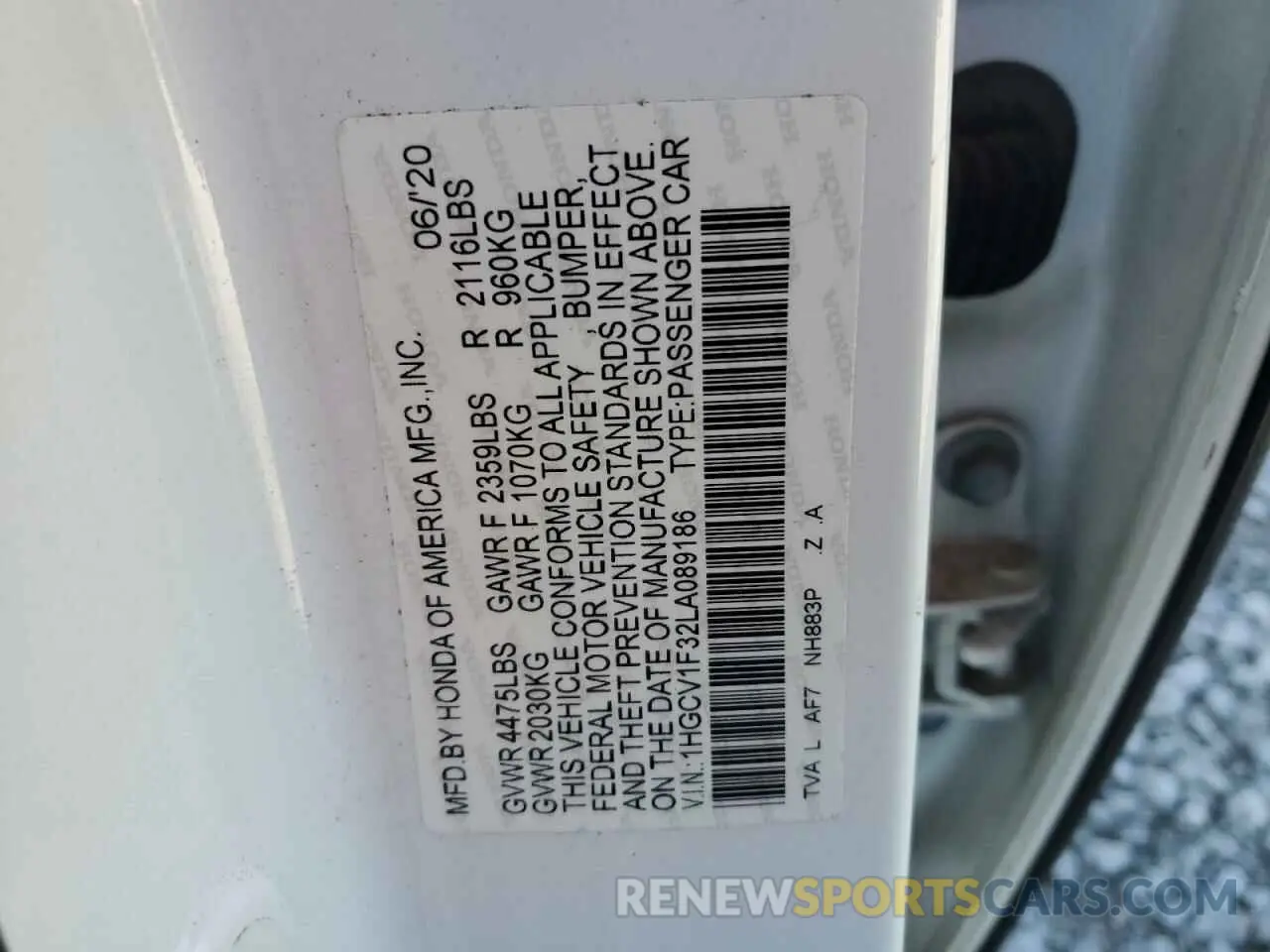 14 Фотография поврежденного автомобиля 1HGCV1F32LA089186 HONDA ACCORD 2020