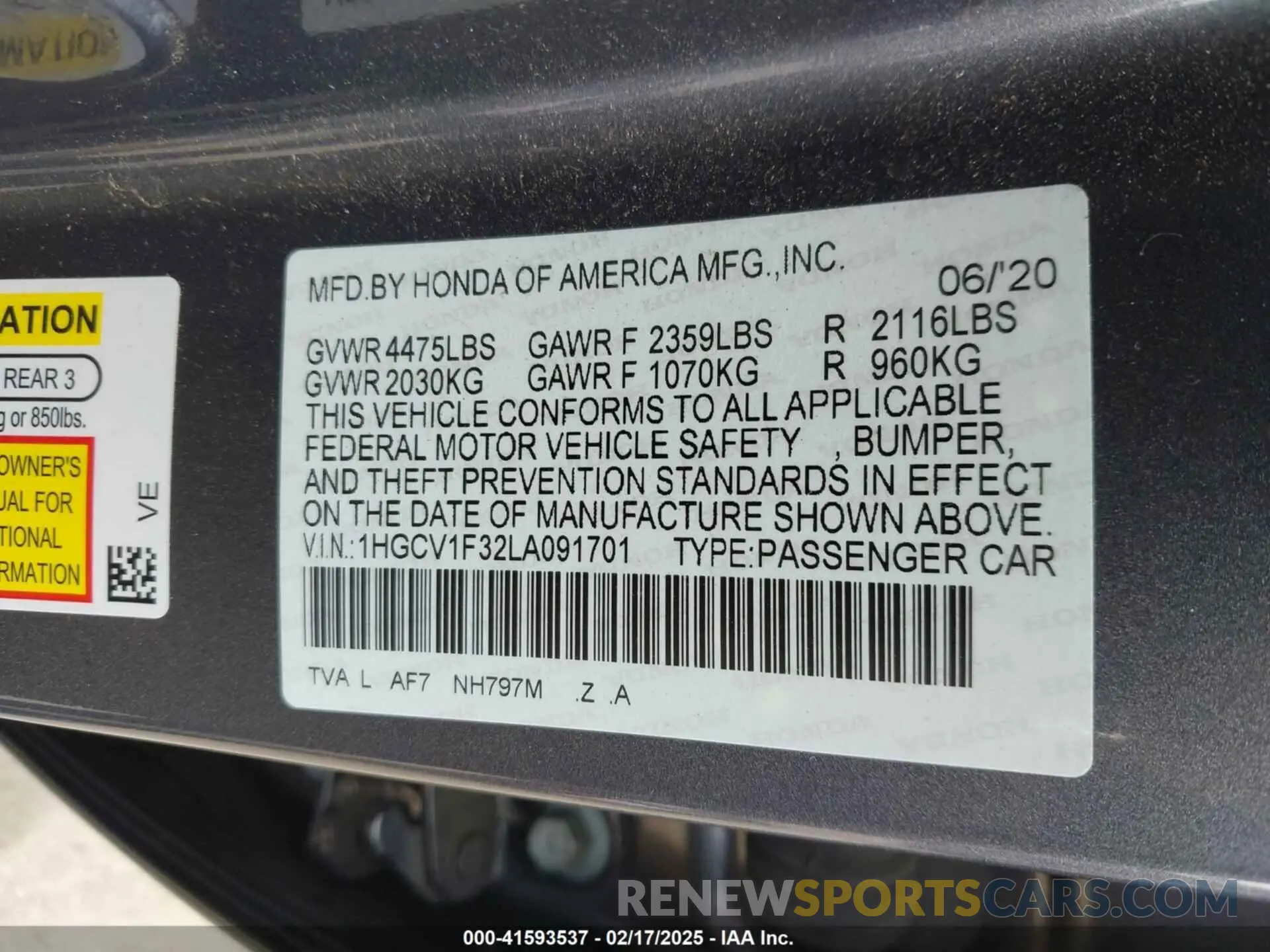 9 Фотография поврежденного автомобиля 1HGCV1F32LA091701 HONDA ACCORD 2020