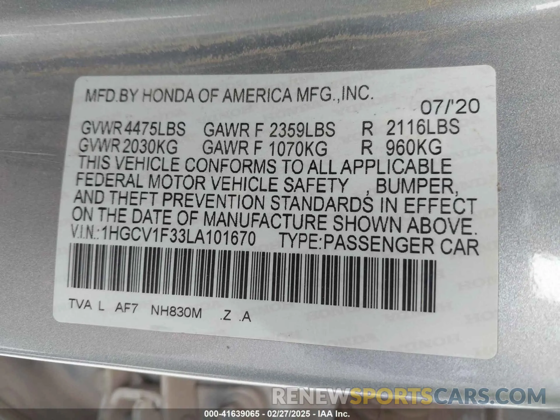 9 Фотография поврежденного автомобиля 1HGCV1F33LA101670 HONDA ACCORD 2020