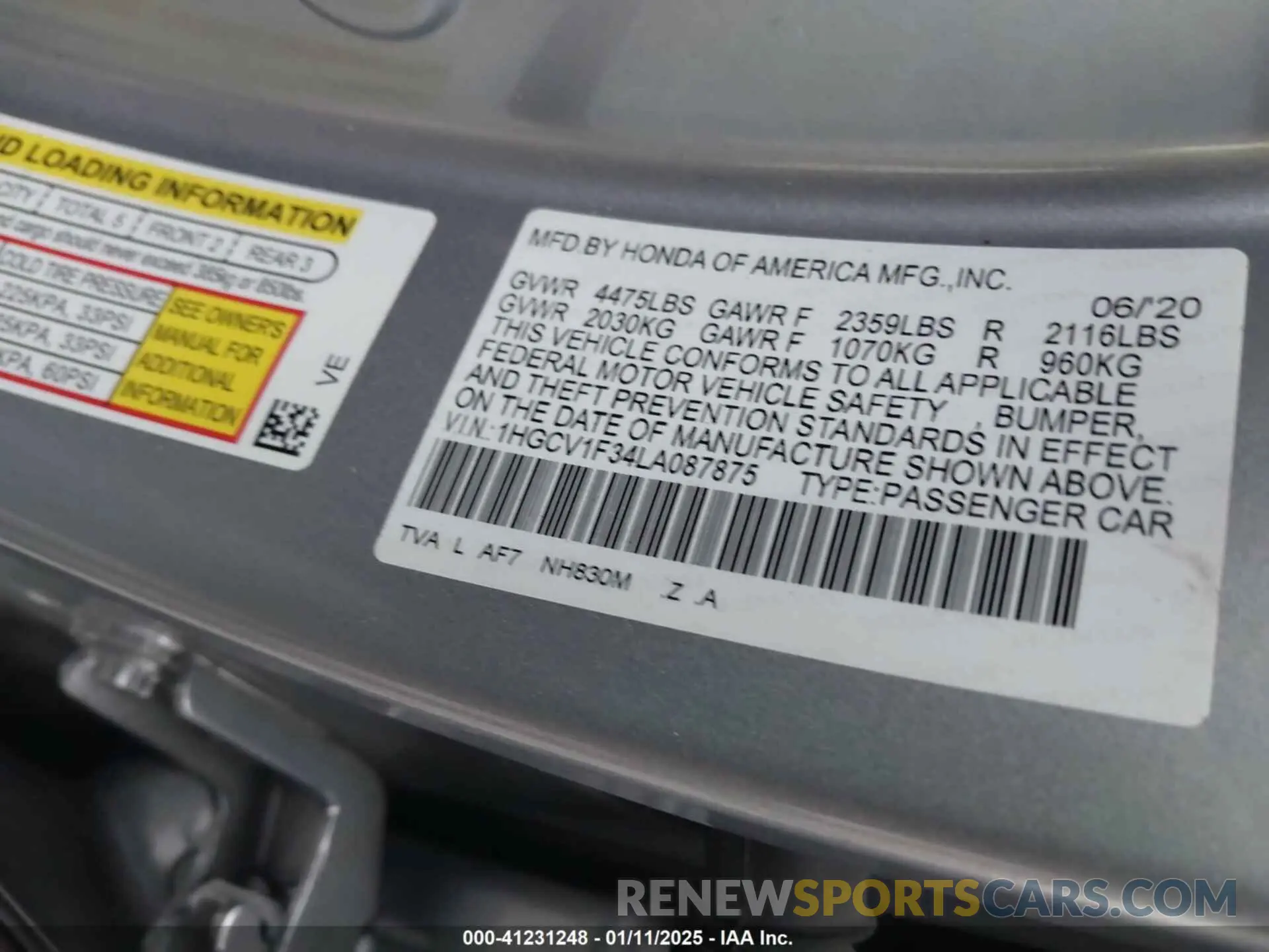 9 Фотография поврежденного автомобиля 1HGCV1F34LA087875 HONDA ACCORD 2020