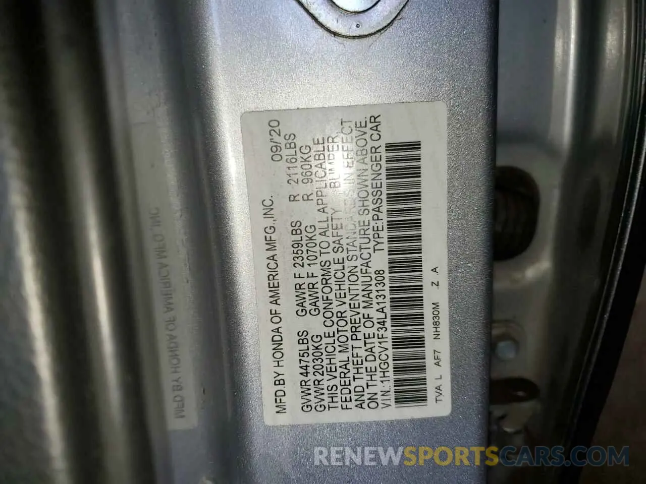 12 Фотография поврежденного автомобиля 1HGCV1F34LA131308 HONDA ACCORD 2020
