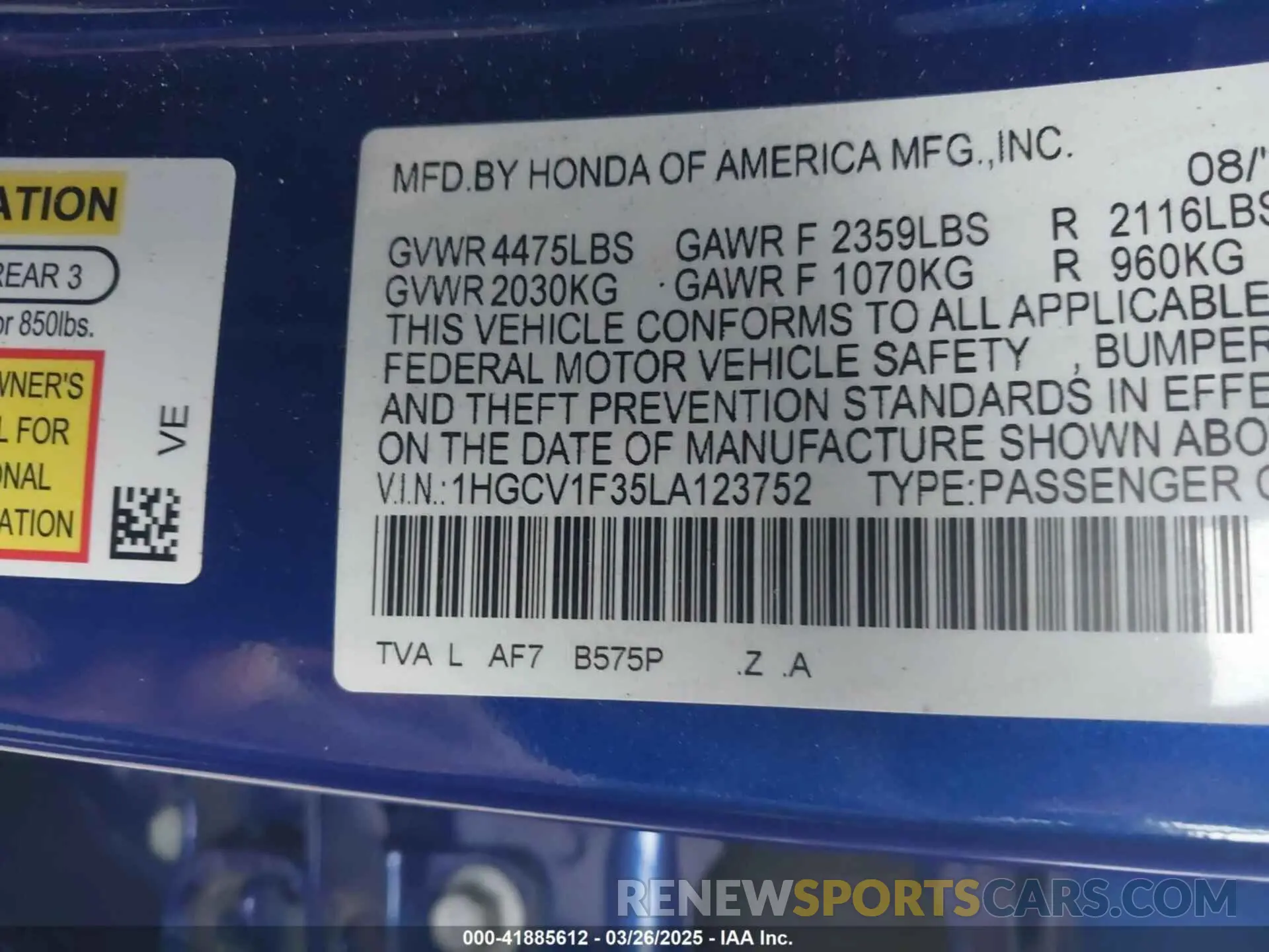 9 Фотография поврежденного автомобиля 1HGCV1F35LA123752 HONDA ACCORD 2020
