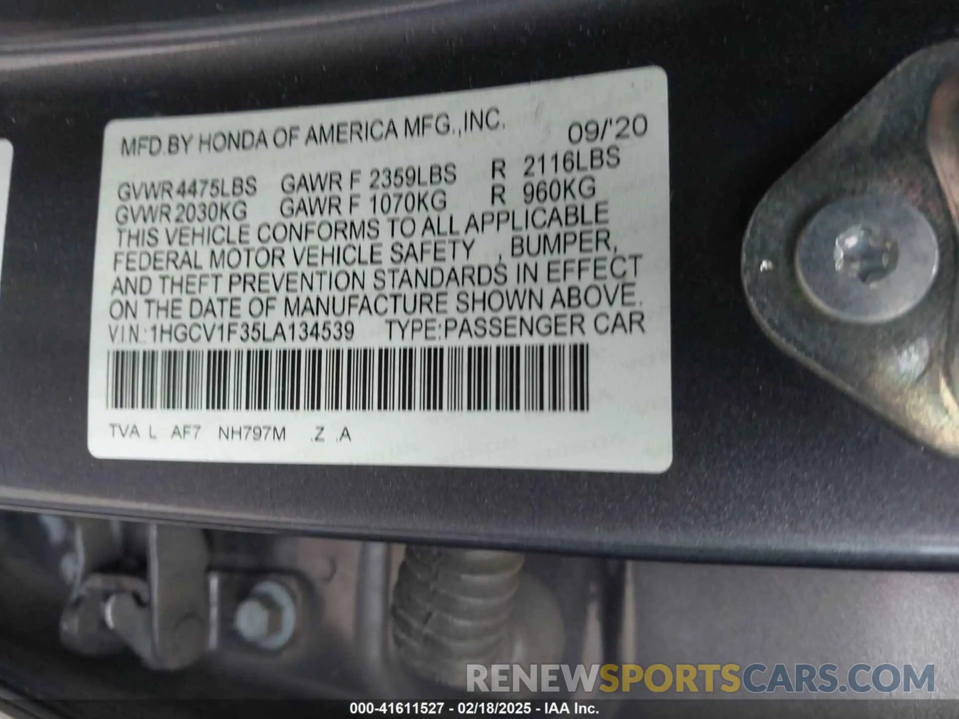 9 Фотография поврежденного автомобиля 1HGCV1F35LA134539 HONDA ACCORD 2020