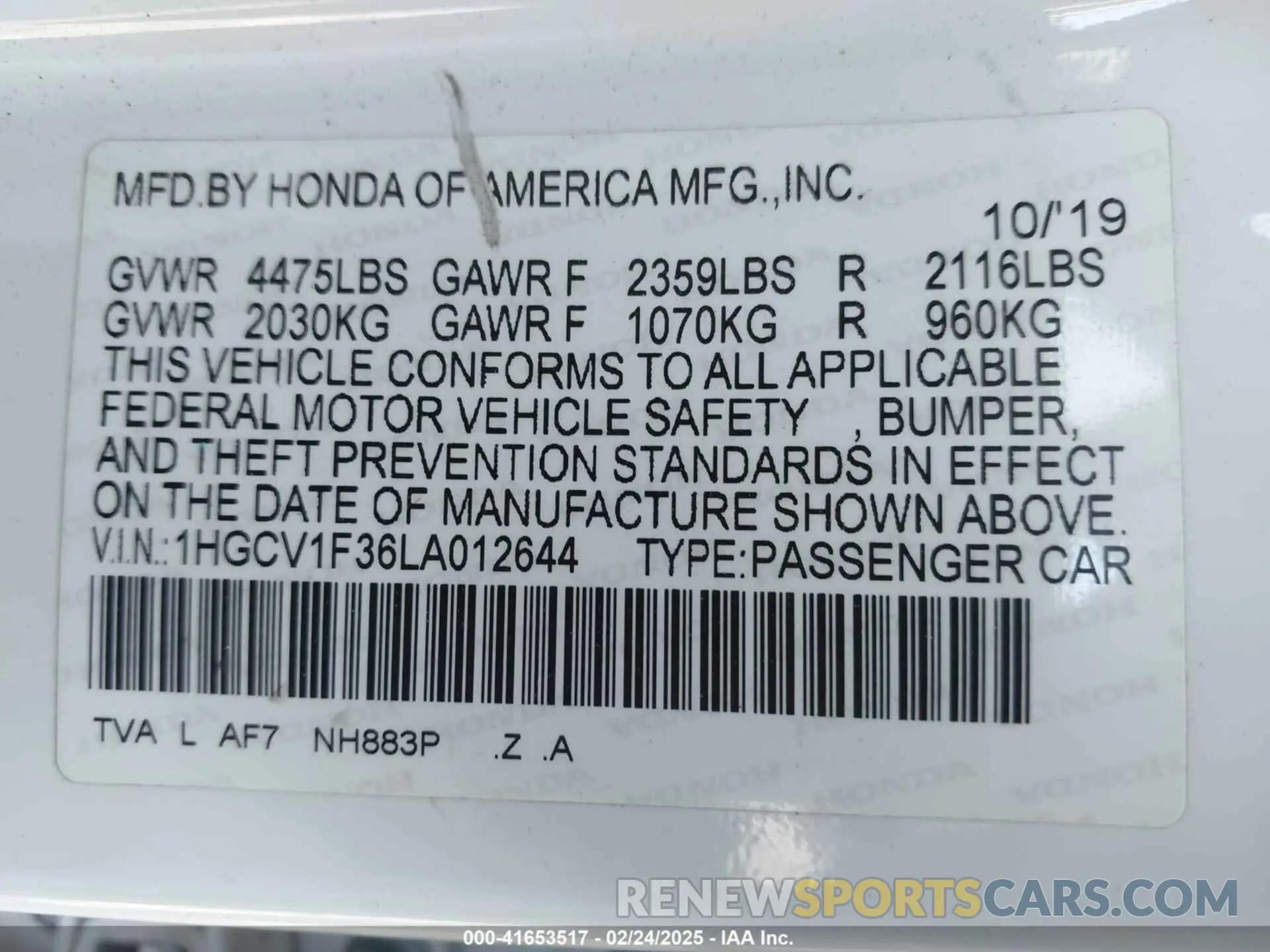 9 Фотография поврежденного автомобиля 1HGCV1F36LA012644 HONDA ACCORD 2020
