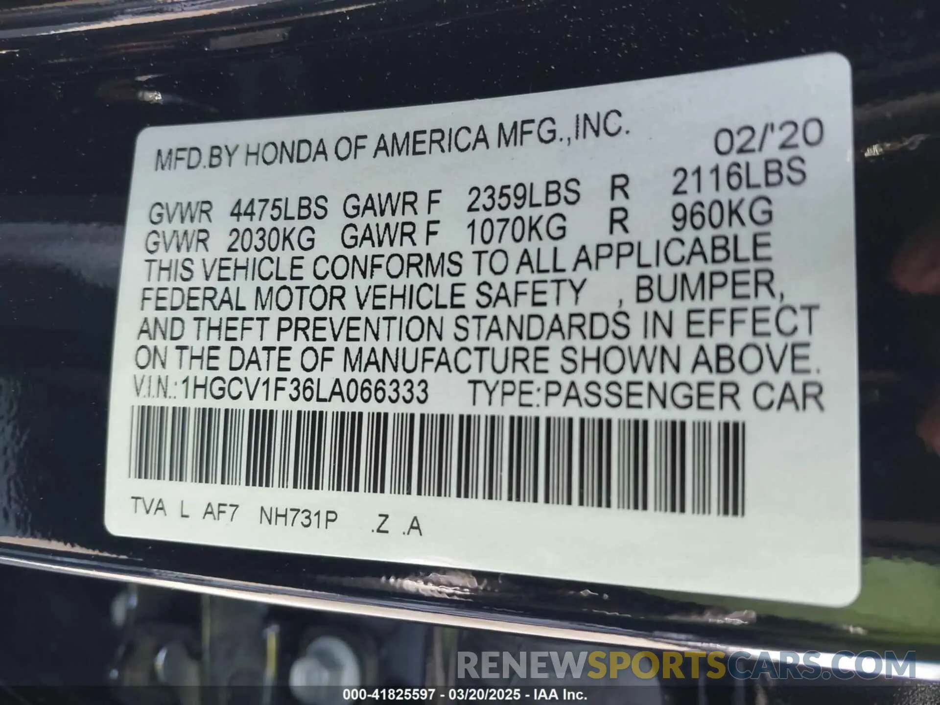 9 Фотография поврежденного автомобиля 1HGCV1F36LA066333 HONDA ACCORD 2020