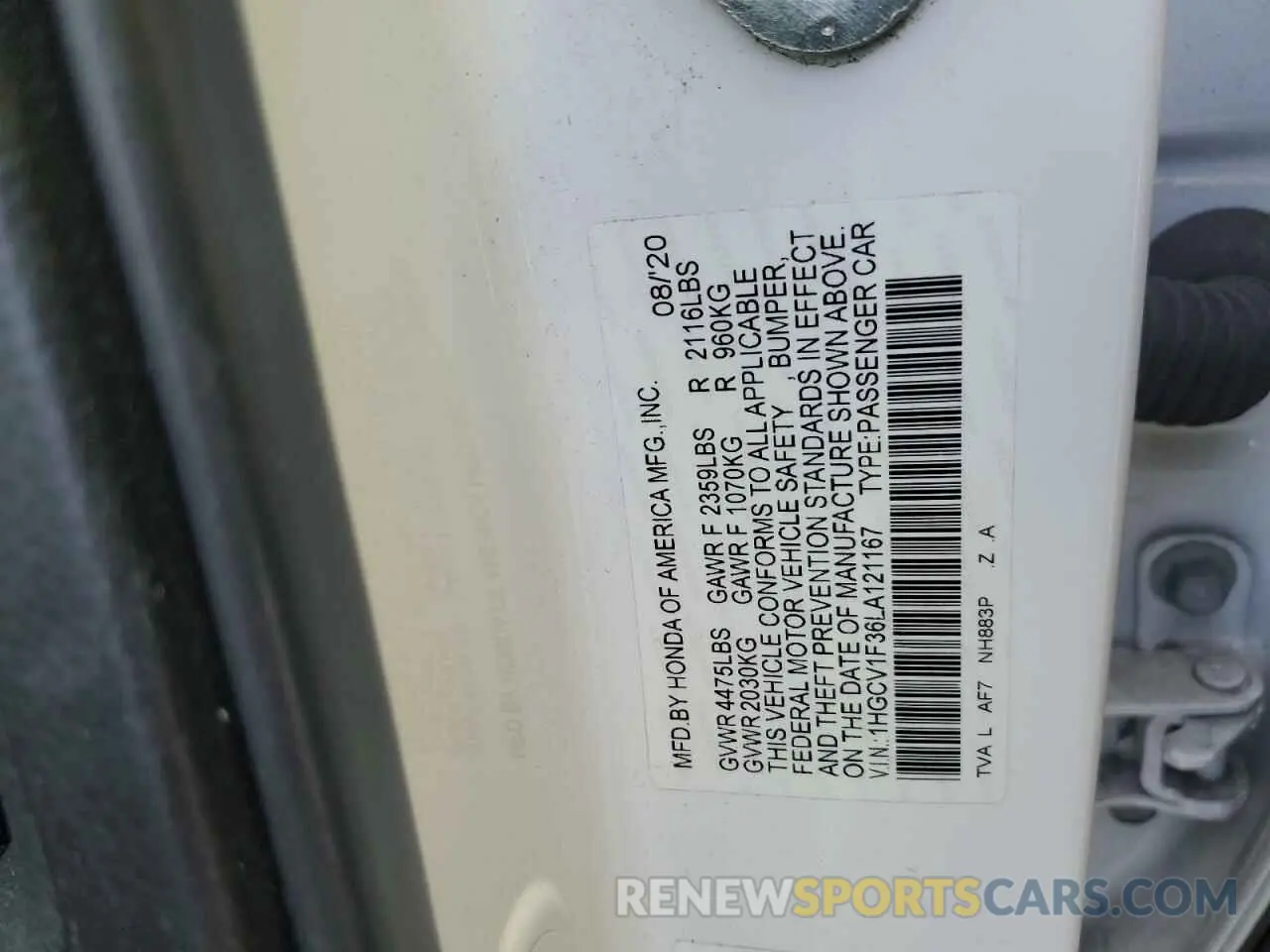 14 Photograph of a damaged car 1HGCV1F36LA121167 HONDA ACCORD 2020