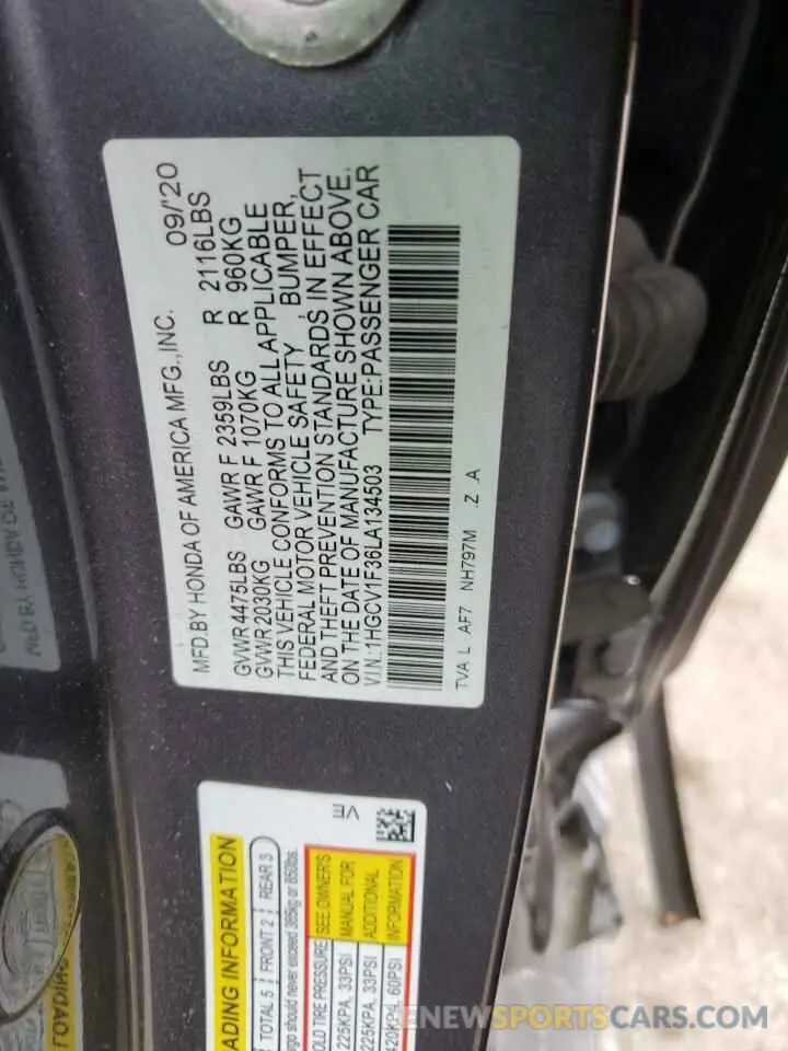 14 Photograph of a damaged car 1HGCV1F36LA134503 HONDA ACCORD 2020