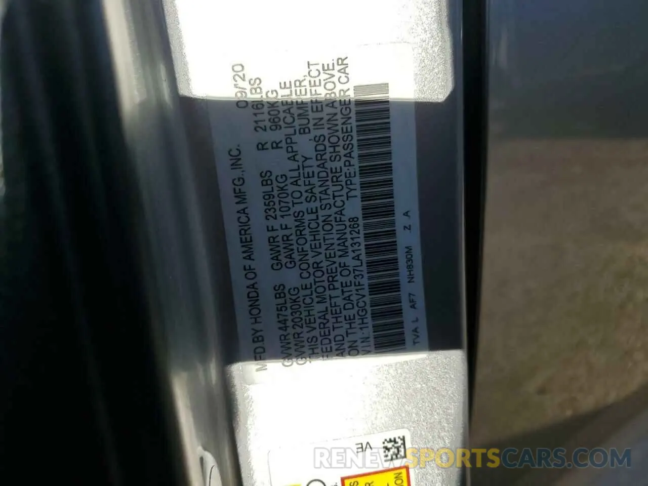 12 Photograph of a damaged car 1HGCV1F37LA131268 HONDA ACCORD 2020