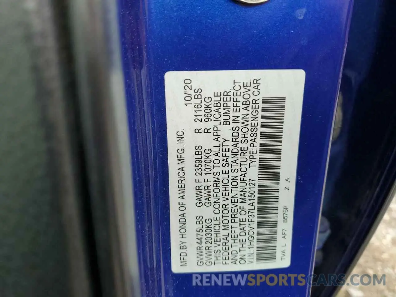 12 Фотография поврежденного автомобиля 1HGCV1F37LA150127 HONDA ACCORD 2020