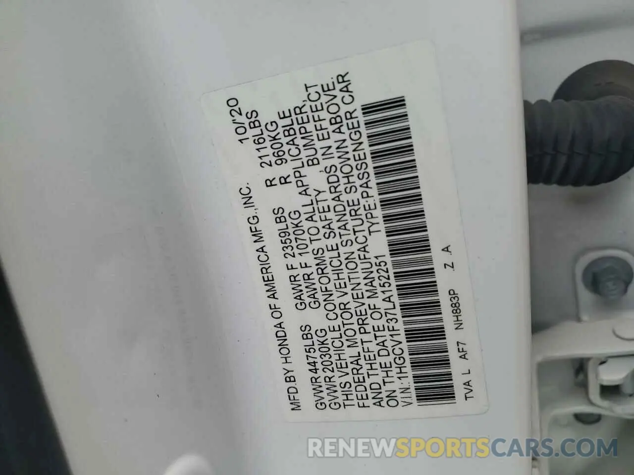 14 Фотография поврежденного автомобиля 1HGCV1F37LA152251 HONDA ACCORD 2020