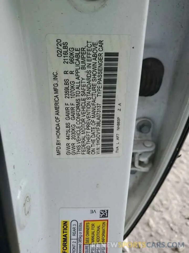 12 Фотография поврежденного автомобиля 1HGCV1F38LA073137 HONDA ACCORD 2020