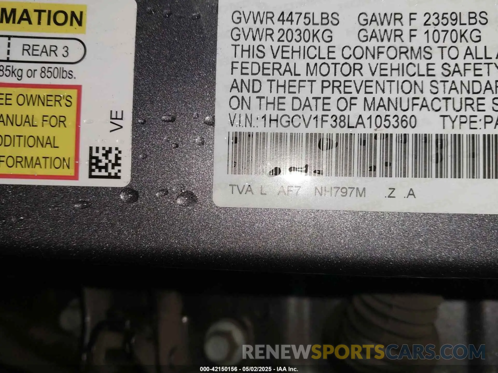 9 Photograph of a damaged car 1HGCV1F38LA105360 HONDA ACCORD 2020